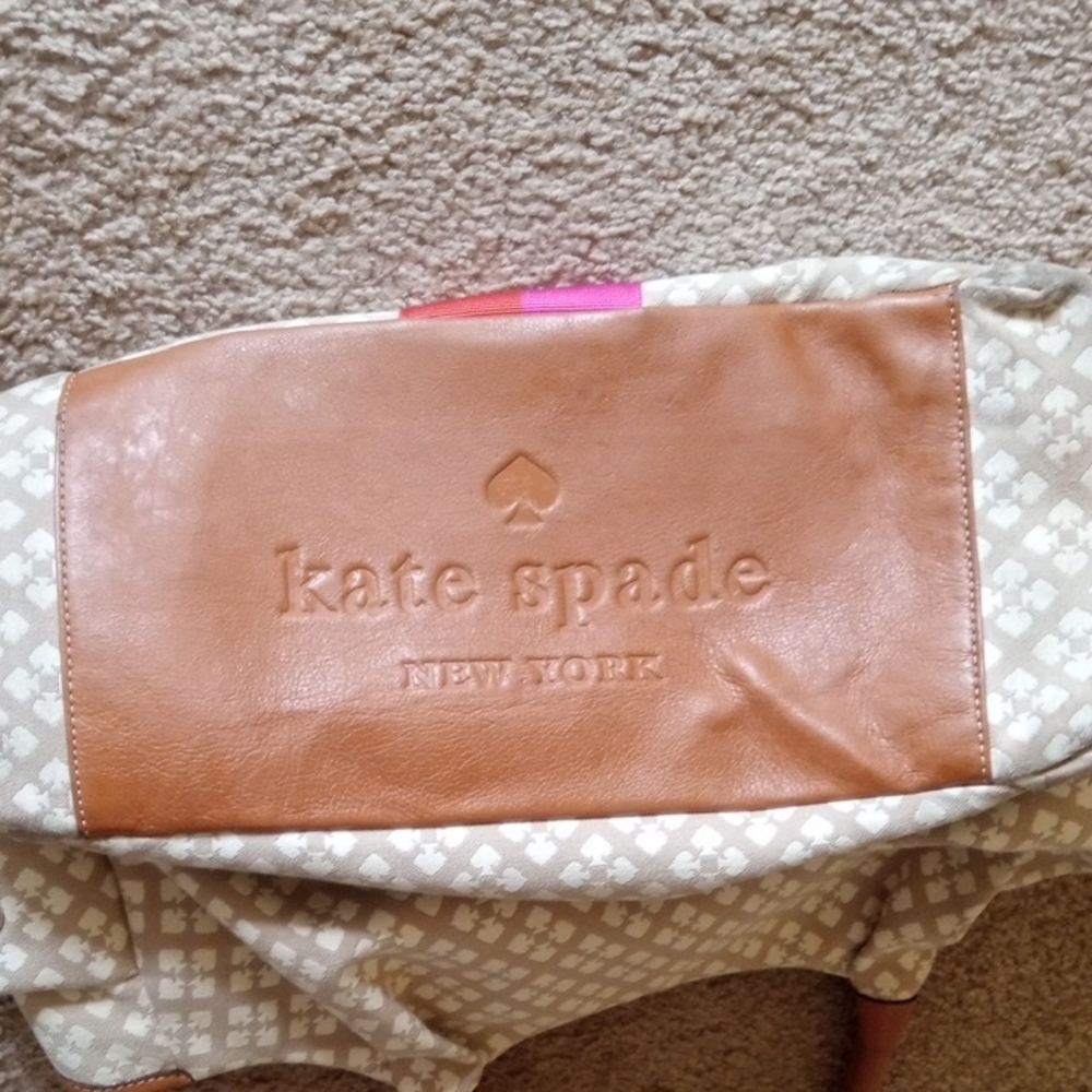 Kate Spade New York Cream and Pink Tote Canvas Tote Weekender Diaper Bag - Picture 13 of 17